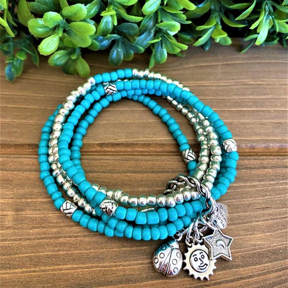Sherry L. Moss Jewelry - New Turquoise and Silver Stack of 5 Boho B…